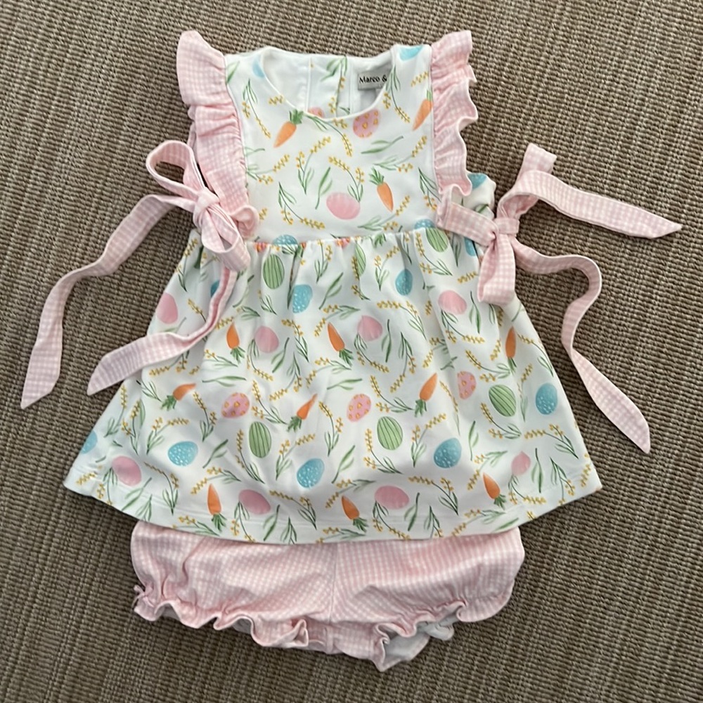 Marco & Lizzy Easter Eggs Dress With Pink Gingham Bows & Bloomers - Picture 3 of 5
